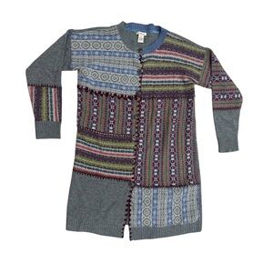 Sundance Homespun Fair Isle Cardigan Womens Gray Multi Merino Wool size Large